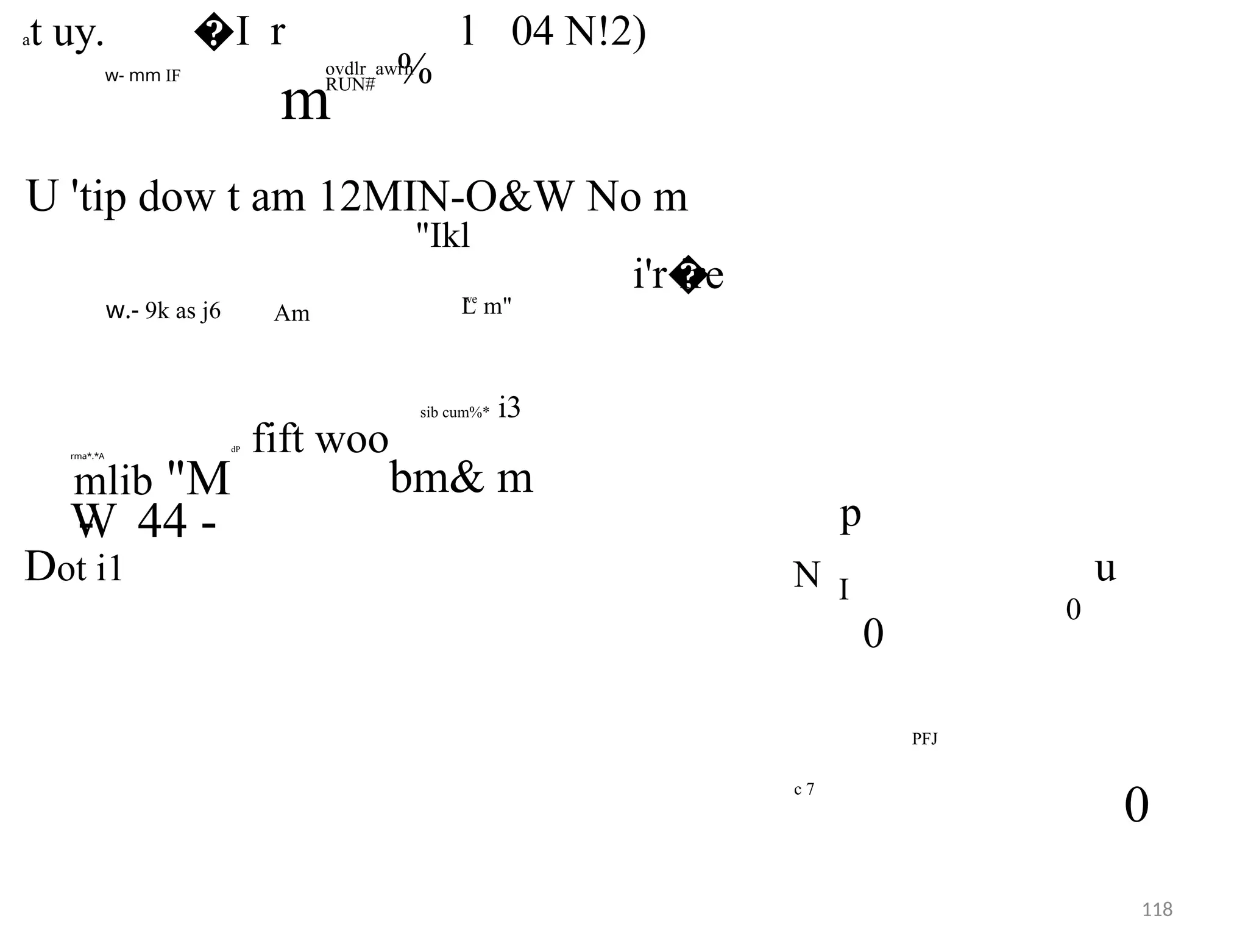 at uy. �I r l 04 N!2)
w- mm IF ovdlr_awrn
RUN# %
m
U 'tip dow t am 12MIN-O&W No m
"Ikl
i'r�
ire
we
w.- 9k as j6 Am L m"
sib cum%* i3
rma*.*A
dP fift woo
mlib "M bm& m
p
-
W 44 -
Dot i1 N u
I
0
0
PFJ
c 7
0
118
 