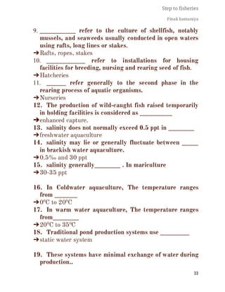 FISHERIES QUESTION BANK (5th sem)