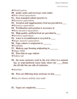 FISHERIES QUESTION BANK (5th sem)