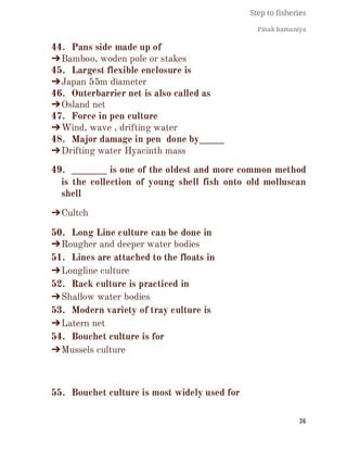 FISHERIES QUESTION BANK (5th sem)