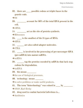 FISHERIES QUESTION BANK (5th sem)