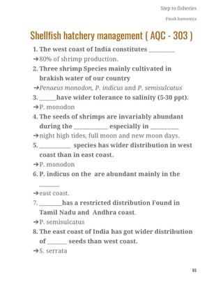 FISHERIES QUESTION BANK (5th sem)