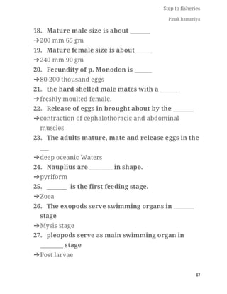 FISHERIES QUESTION BANK (5th sem)