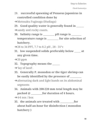 FISHERIES QUESTION BANK (5th sem)