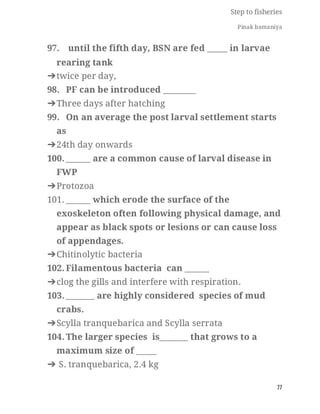 FISHERIES QUESTION BANK (5th sem)