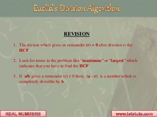 Real numbers - Euclid’s Division Algorithm for class 10th/grade X maths ...