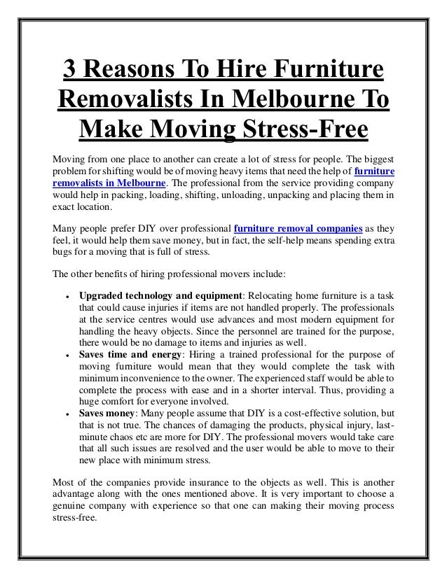 3 Reasons To Hire Furniture Removalists In Melbourne To Make Moving S