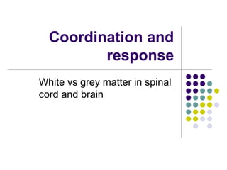 Coordination and
         response
White vs grey matter in spinal
cord and brain
 