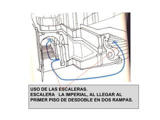 USO DE LAS ESCALERAS.  ESCALERA  LA IMPERIAL, AL LLEGAR AL PRIMER PISO DE DESDOBLE EN DOS RAMPAS. 