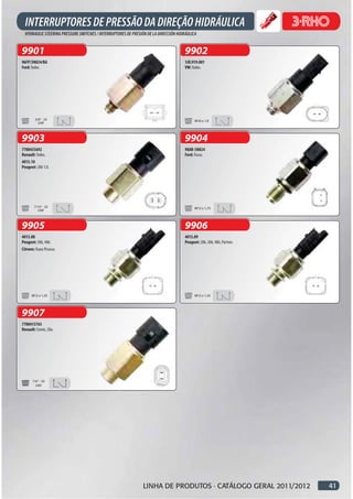 9901                                 9902
96FP/3N824/BA                        1JO.919.081
Ford: Todos.                         VW: Todos.




         3/8” - 24
           UNF



9903                                 9904
7700435692                           98AB-3N824
Renault: Todos.                      Ford: Focus.
4015.10
Peugeot: 206 1.0.




        7/16” - 20
          UNF



9905                                 9906
4015.08                              4015.09
Peugeot: 306, 406.                   Peugeot: 206, 306, 406, Partner.
Citroen: Xsara Picasso.




9907
7700413763
Renault: Scenic, Clio.




       7/6” - 20
         UNF




                          LINHA DE PRODUTOS · CATÁLOGO GERAL 2011/2012   41
 