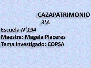 CAZAPATRIMONIO
3°A
Escuela N°194
Maestra: Magela Placeres
Tema investigado: COPSA
 