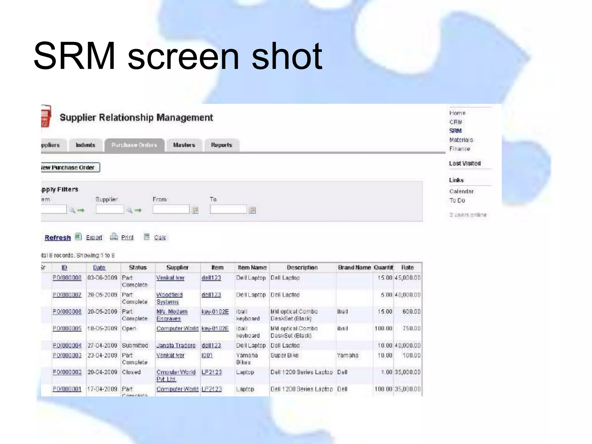 SRM screen shot
 