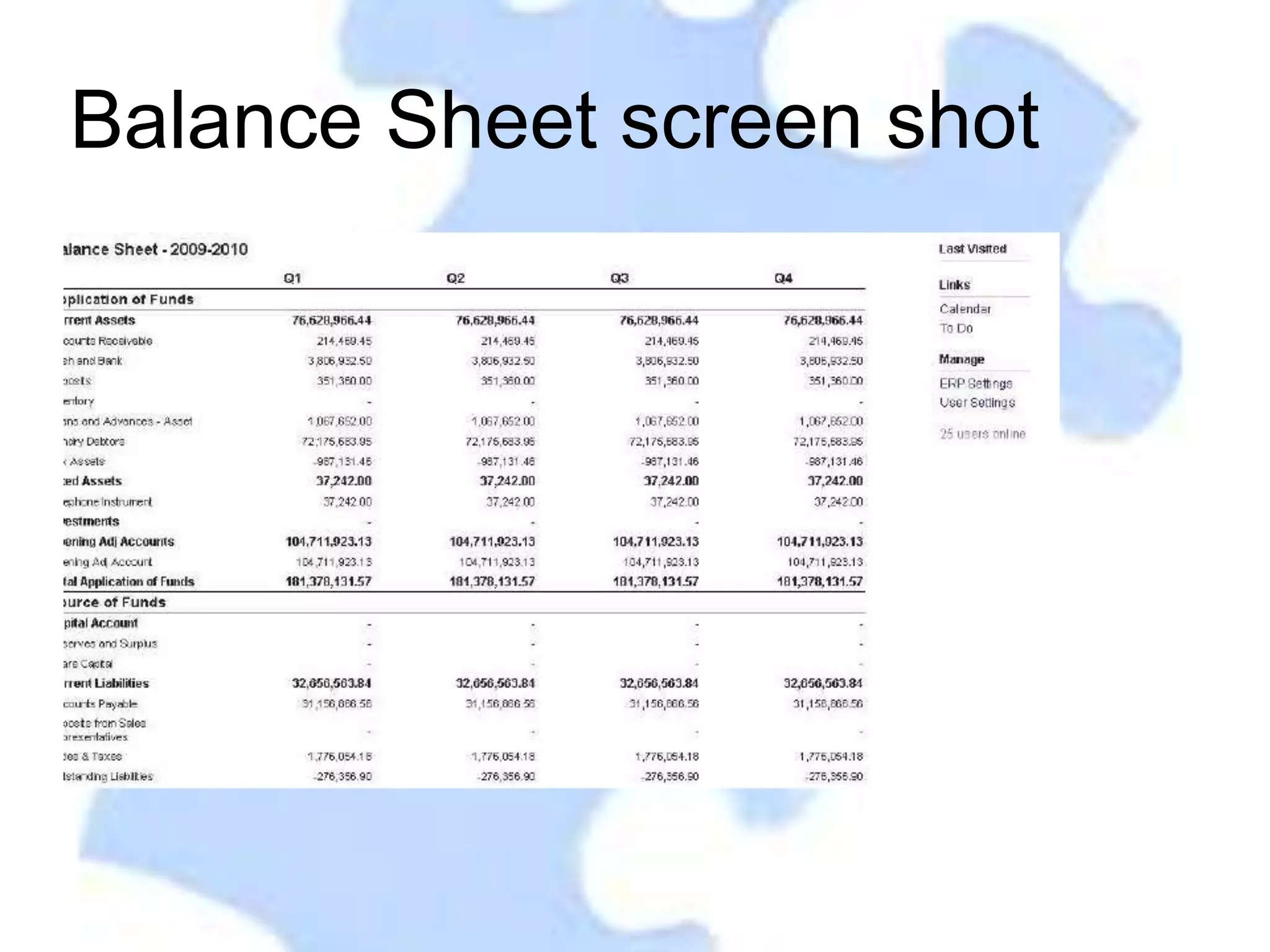 Balance Sheet screen shot
 