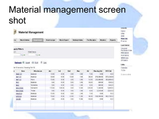 Material management screen
shot
 