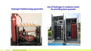 Hydrogen fuelled energy-generator
Use of Hydrogen in a telecom tower
for providing back up power
37 12/17/2018 Department of Civil Engg, AU
 