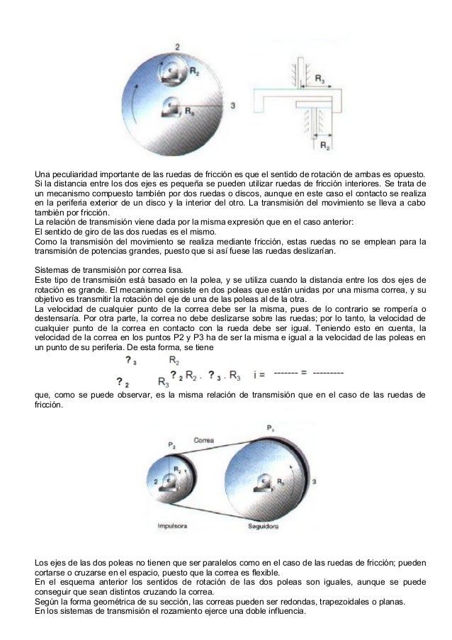 Ruedas de fricción transmisión por correa engranajes