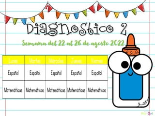Lunes Martes Miércoles Jueves Viernes
Español Español Español Español Español
Matemáticas Matemáticas Matemáticas Matemáticas Matemáticas
Semana del 22 al 26 de agosto 2022
 