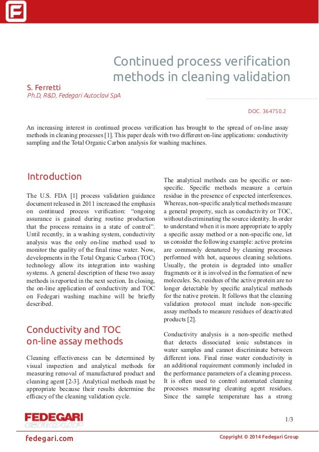 White paper Continued process verification methods in cleaning vali…