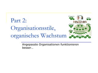 Part 2:
Organisationsstile,
organisches Wachstum
Angepasste Organisationen funktionieren
besser…
 