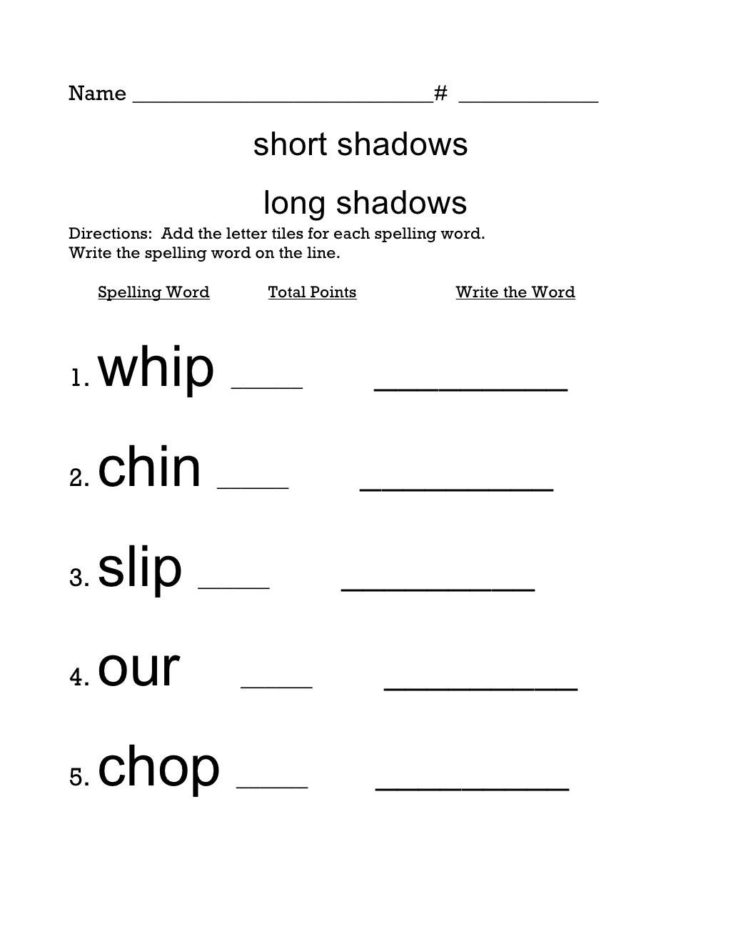 3 scrabble spelling short shadows long shadows