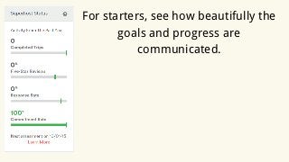 For starters, see how beautifully the
goals and progress are
communicated.
 