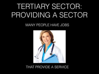 TERTIARY SECTOR:
PROVIDING A SECTOR
MANY PEOPLE HAVE JOBS
THAT PROVIDE A SERVICE