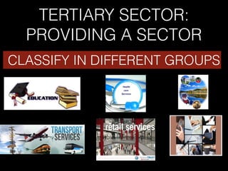 TERTIARY SECTOR:
PROVIDING A SECTOR
CLASSIFY IN DIFFERENT GROUPS