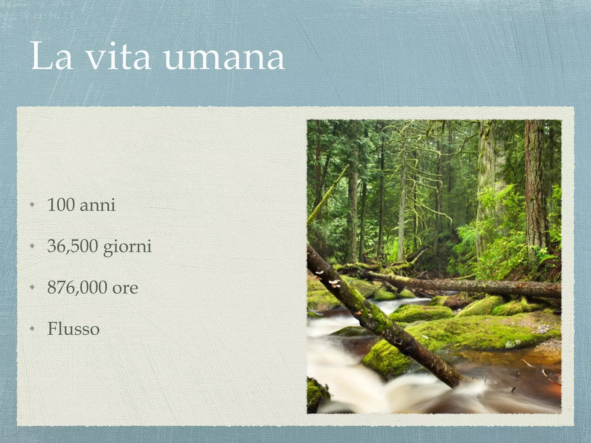 100 anni
36,500 giorni
876,000 ore
Flusso
 