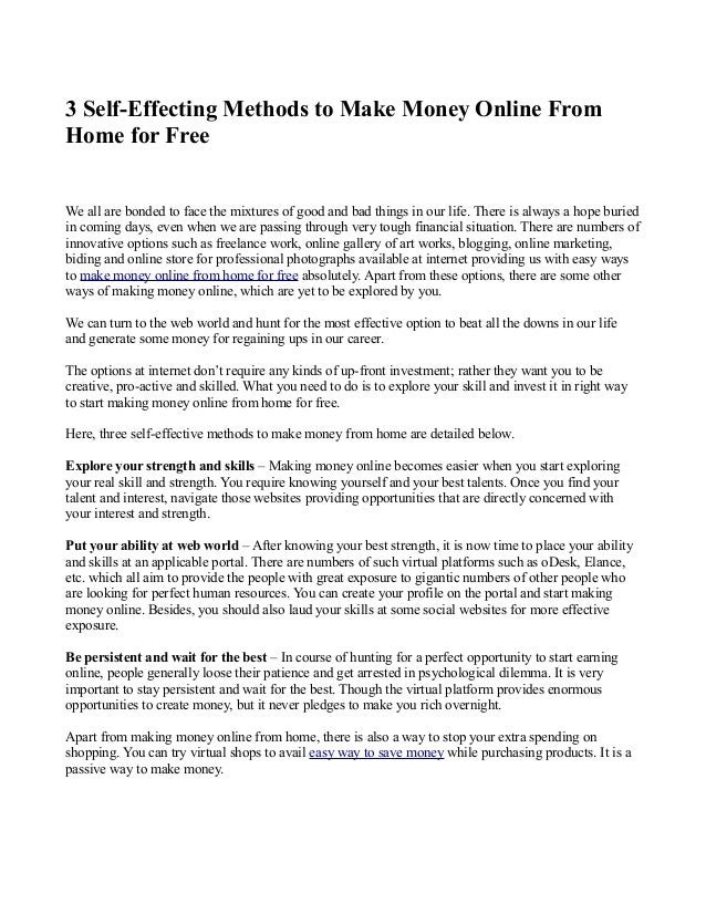 3 Self Effecting Methods To Make Money Online From Home For Free - 