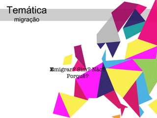 E migrar? Sim? Não?  Porquê?  Temática  migração 