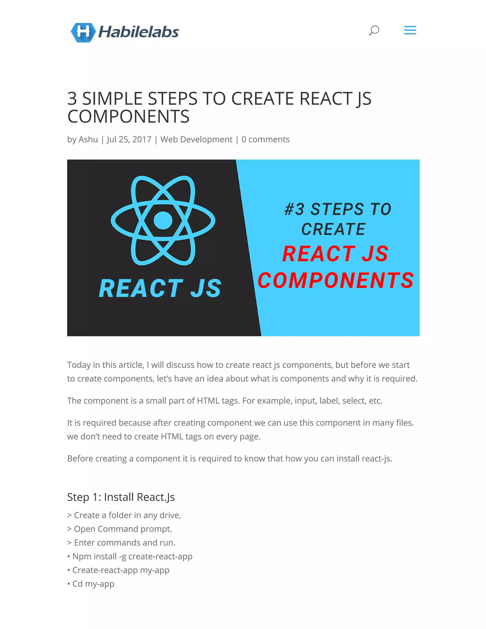 3 Simple Steps to follow to Create React JS Components | PDF