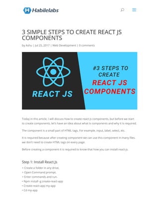 3 Simple Steps to follow to Create React JS Components | PDF