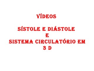 VÍDEOS

   SÍSTOLE E DIÁSTOLE
            E
SISTEMA CIRCULATÓRIO EM
           3 D
 