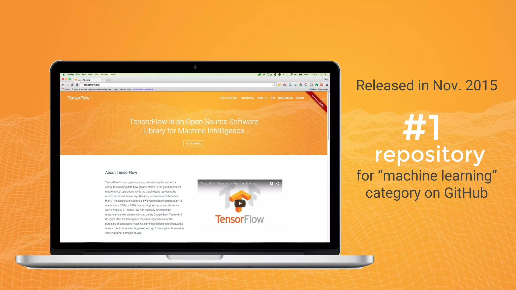 repository
for “machine learning”
category on GitHub
#1
Released in Nov. 2015
 
