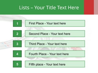 Comprehensive Presentation Template with Lists and Text Placeholders | PPTX