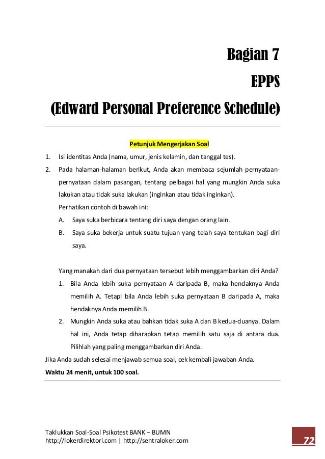 Contoh Soal Psikotes Epps Pdf