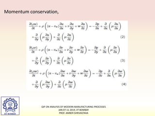 Momentum conservation,
QIP ON ANALYSIS OF MODERN MANUFACTURING PROCESSES
JAN 07-11 2019, IIT BOMBAY
PROF. AMBER SHRIVASTAVA
 