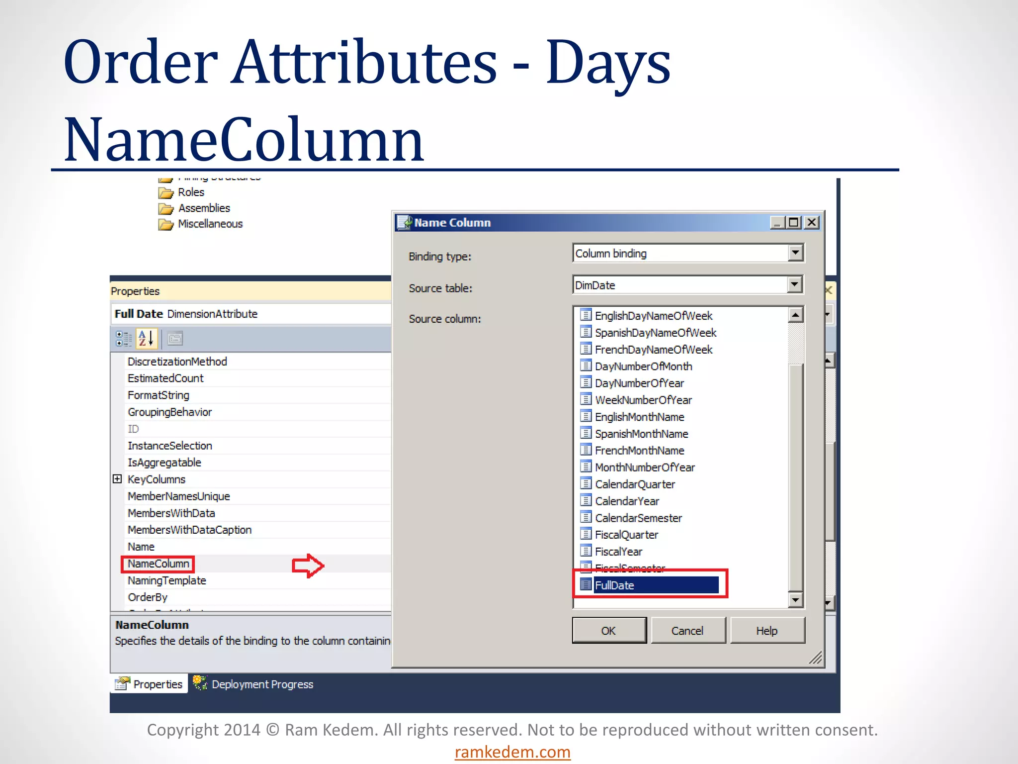 Copyright 2014 © Ram Kedem. All rights reserved. Not to be reproduced without written consent.
ramkedem.com
Order Attributes - Days
NameColumn
 