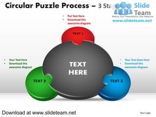 Circular Puzzle Process – 3 Stages
                       •   Put Text Here
                       •   Download this
                           awesome diagram




•   Your Text Here                           •   Your Text Goes here
•   Download this                            •   Download this
    awesome diagram                              awesome diagram




Download at www.slideteam.net                               Your Logo
 
