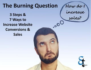 How do I 
increase 
sales? 
The Burning Question 
3 Steps & 
7 Ways to 
Increase Website 
Conversions & 
Sales 
 