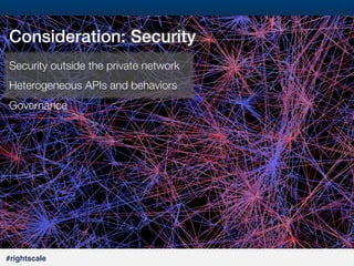 16
#

Consideration: Security !
Security outside the private network
Heterogeneous APIs and behaviors
Governance

#rightscale!

 