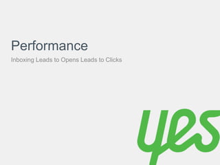 Performance 
Inboxing Leads to Opens Leads to Clicks 
 