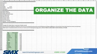 searchmarketingexpo.com
@TimGillmanDrums
#SMX #33D
ORGANIZE THE DATA
 