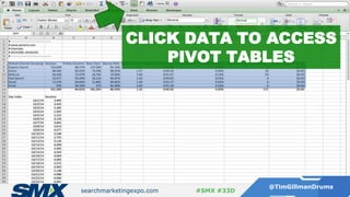 searchmarketingexpo.com
@TimGillmanDrums
#SMX #33D
CLICK DATA TO ACCESS
PIVOT TABLES
 