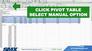 searchmarketingexpo.com
@TimGillmanDrums
#SMX #33D
CLICK PIVOT TABLE
SELECT MANUAL OPTION
 