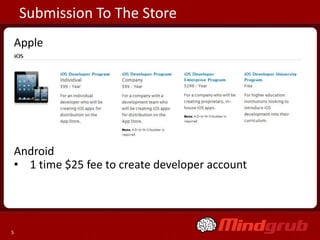 Submission To The Store
Apple




Android
• 1 time $25 fee to create developer account




5
 