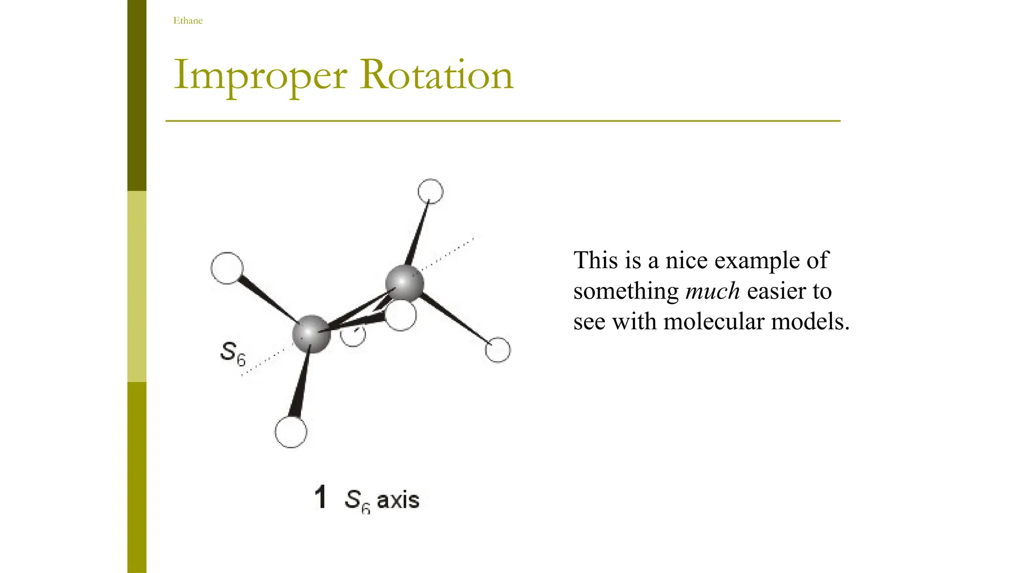 Ethane
This is a nice example of
something much easier to
see with molecular models.
Improper Rotation
 