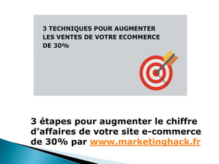 3 étapes pour augmenter le chiffre
d’affaires de votre site e-commerce
de 30% par www.marketinghack.fr
 