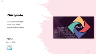 Obrigada
Ana Cristina Oliveira
Ana Lúcia Mota
Rosalina Simão Nunes
AEDLV
Junho 2021
24
18:25:17
 