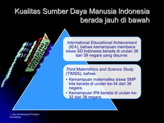 Kualitas Sumber Daya Manusia lndonesia berada jauh di bawah 1. Issu Kontemporer Problem Pendidikan